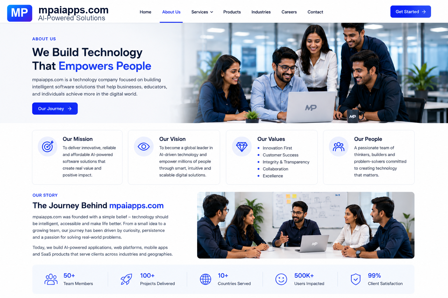 mpaiapps.com About Us page design
