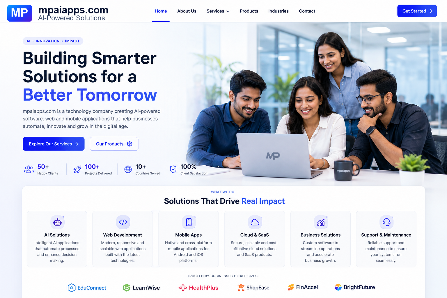 mpaiapps.com AI-powered solutions homepage design